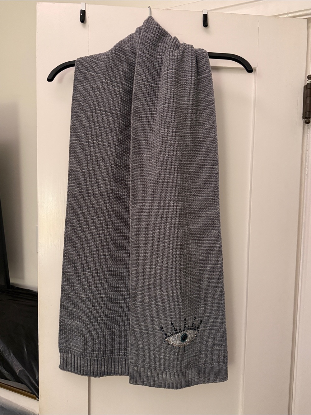 Kurt Geiger Gray Knit Scarf with Embroidered Eye